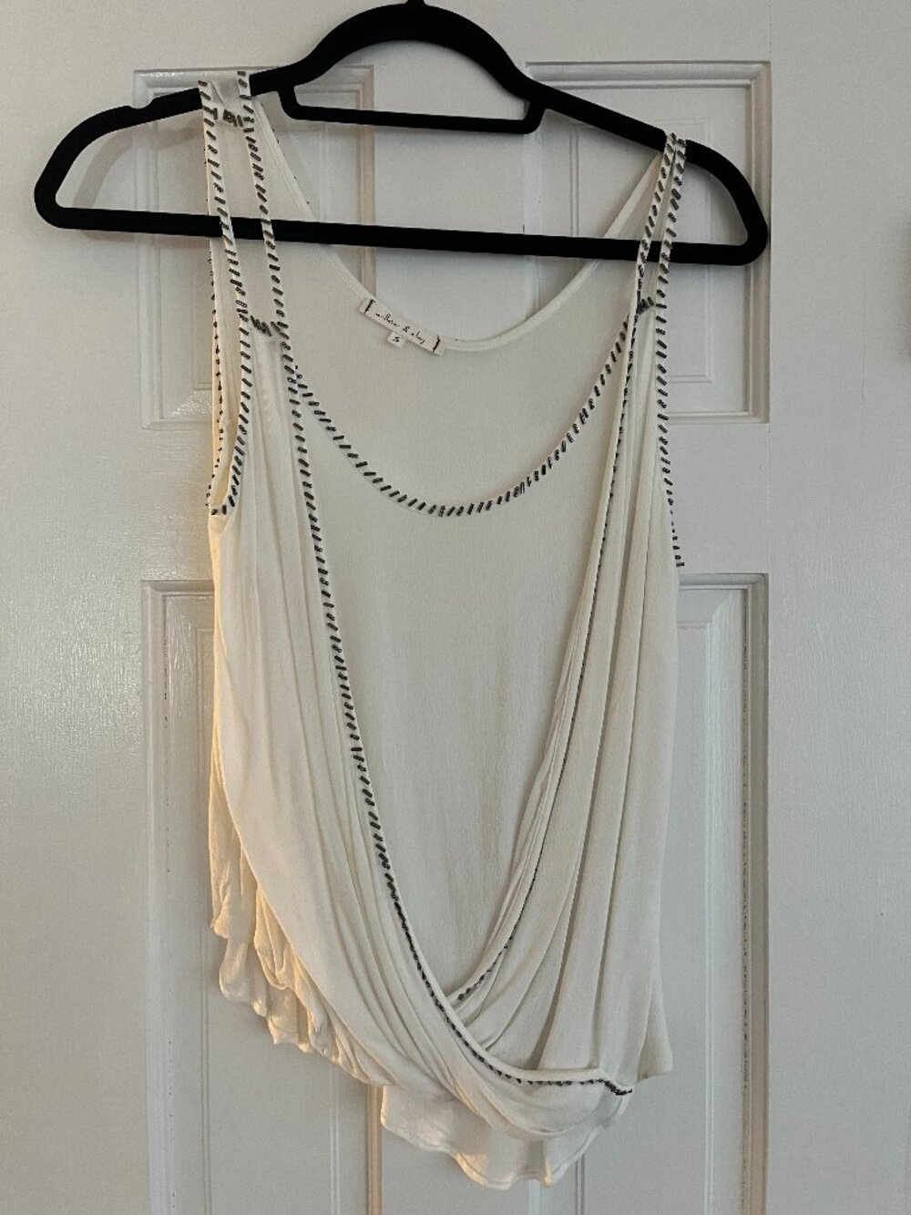 Willow & Clay Beaded Trim Draped Tank Top in Crisp White (Size S)
